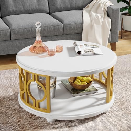 2-Tier Round Coffee Table with Storage Shelf F5247