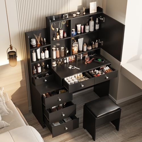 White Vanity Set with Stool and 6 Drawers Y579