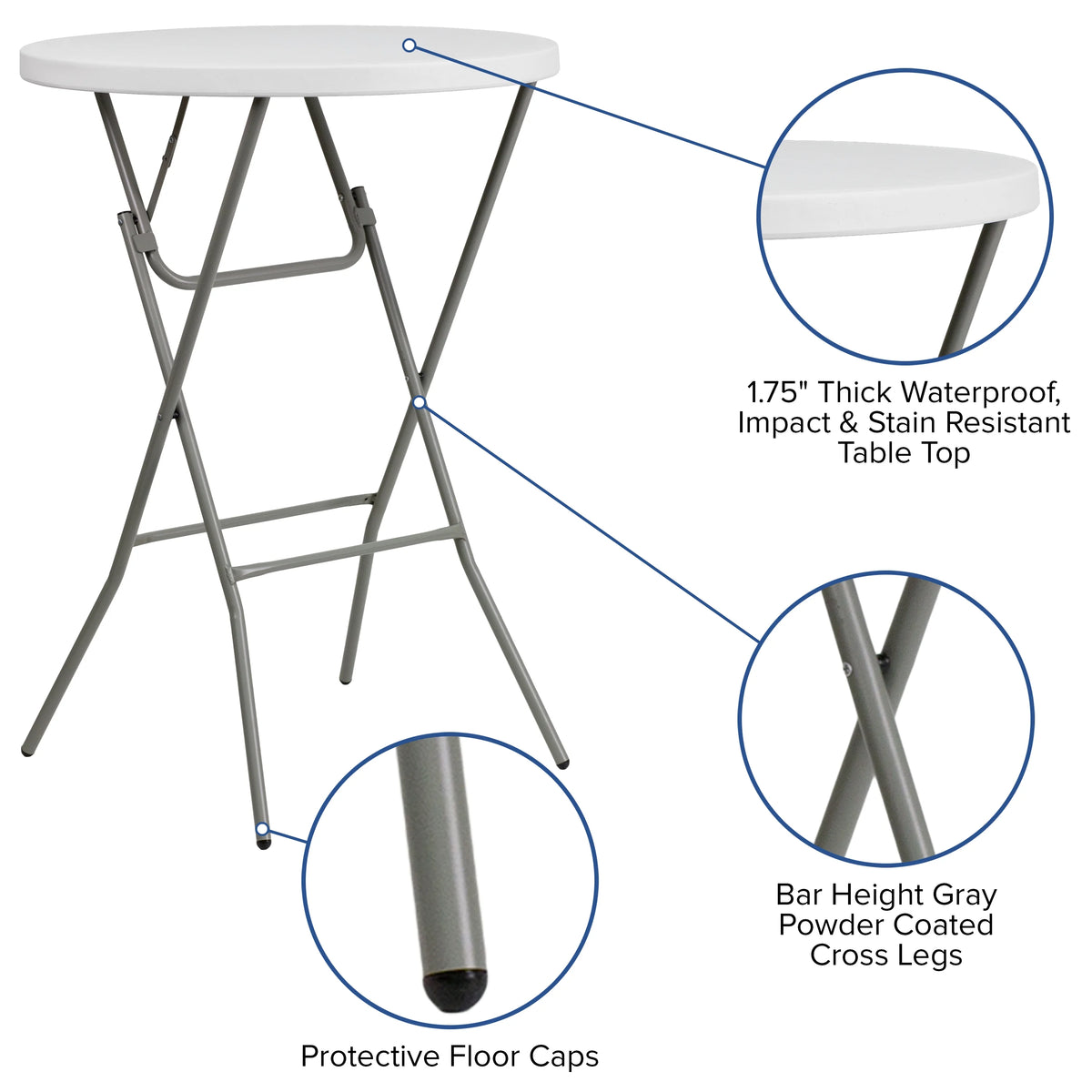 2.6-Foot Round Granite White Plastic Folding Table I1158
