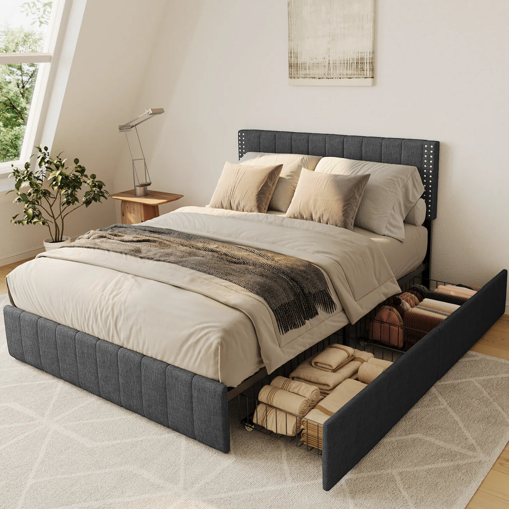 Full Bed Frame with 4 Storage Drawers E2039
