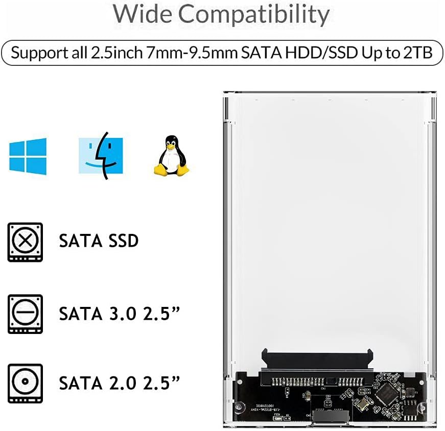 2.5 External Hard Drive Enclosure, SATA to USB 3.1 Tool-Free Clear Case M581