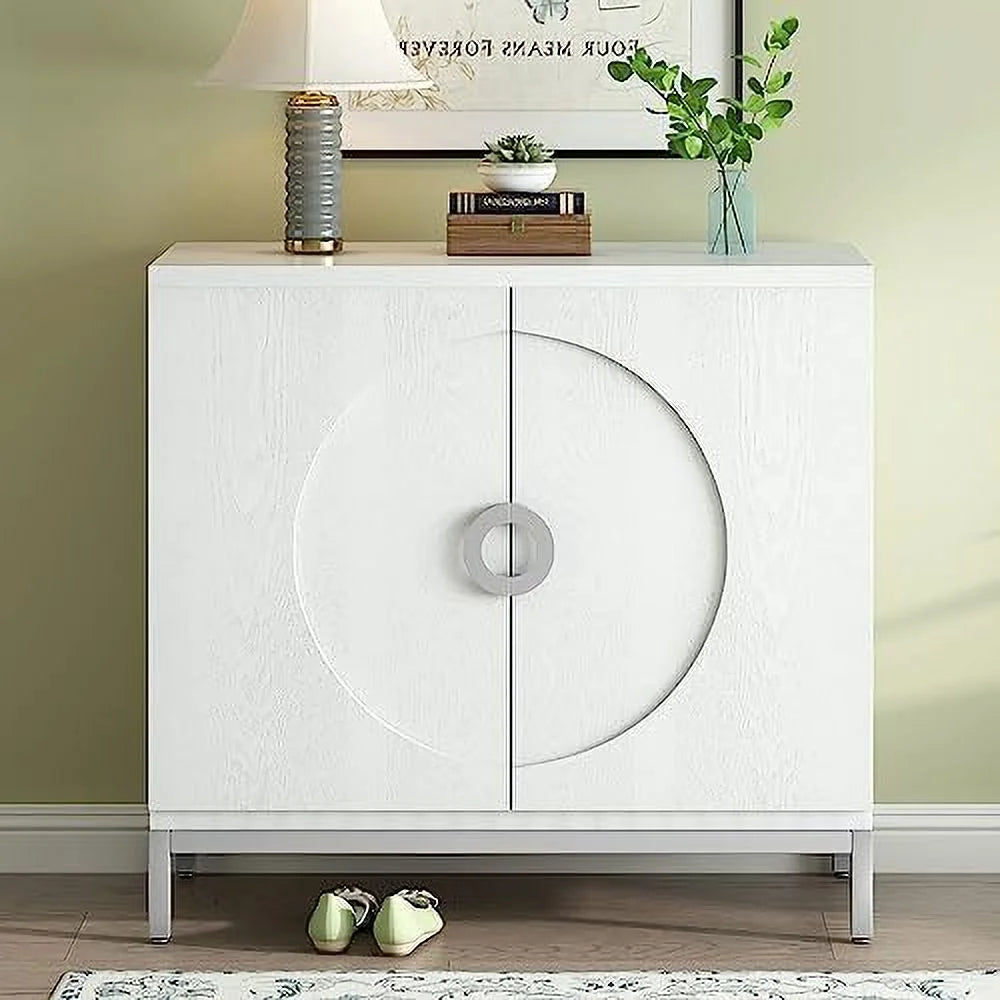 White Accent Cabinet with Metal Leg Frame L81952