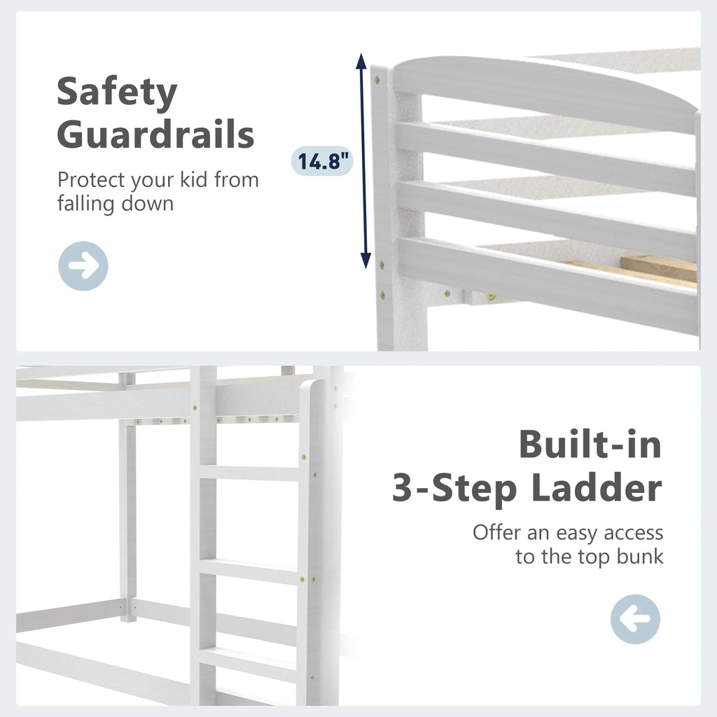 Twin over Twin White Wood Bunk Bed with Slide and Ladder U2214