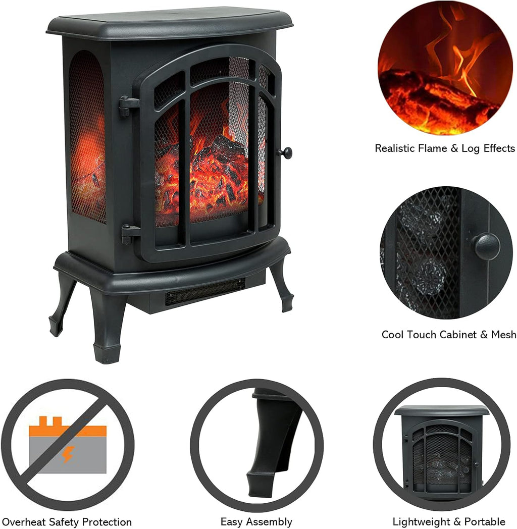 24 inch Portable Electric Wood Stove Fireplace with Flame Effect N976711