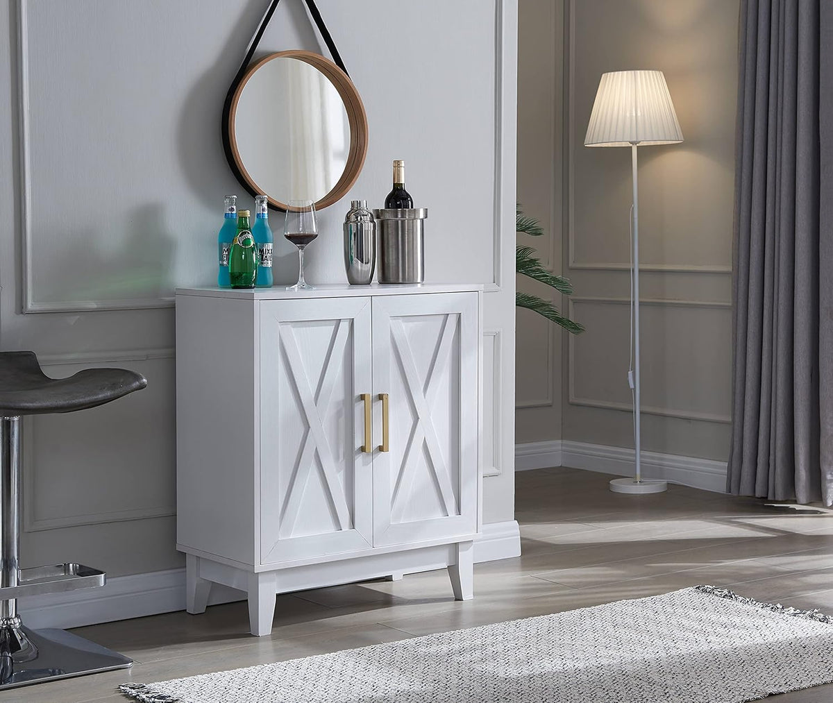 Small Cabinet with Wood Doors in Grey Wash V632564