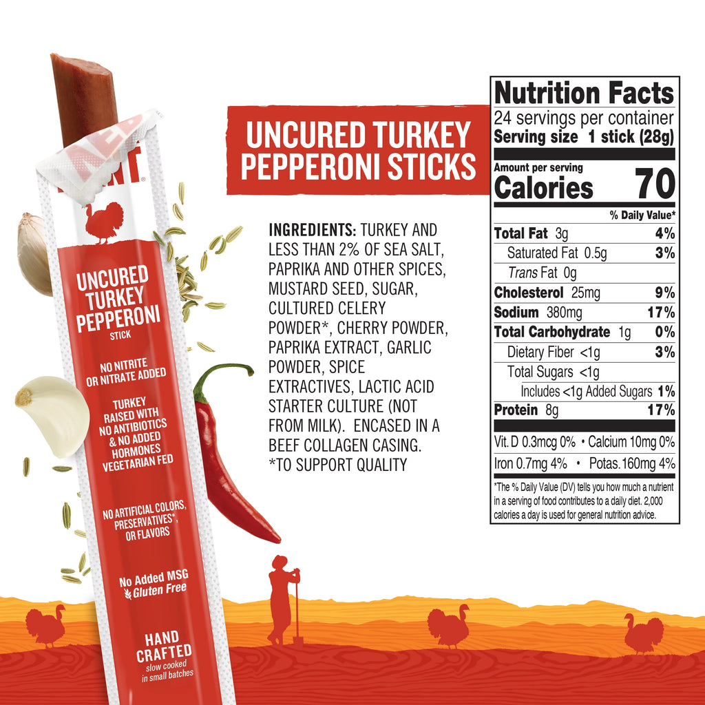Uncured Pepperoni Turkey Meat Snack Sticks 24 Count A8170