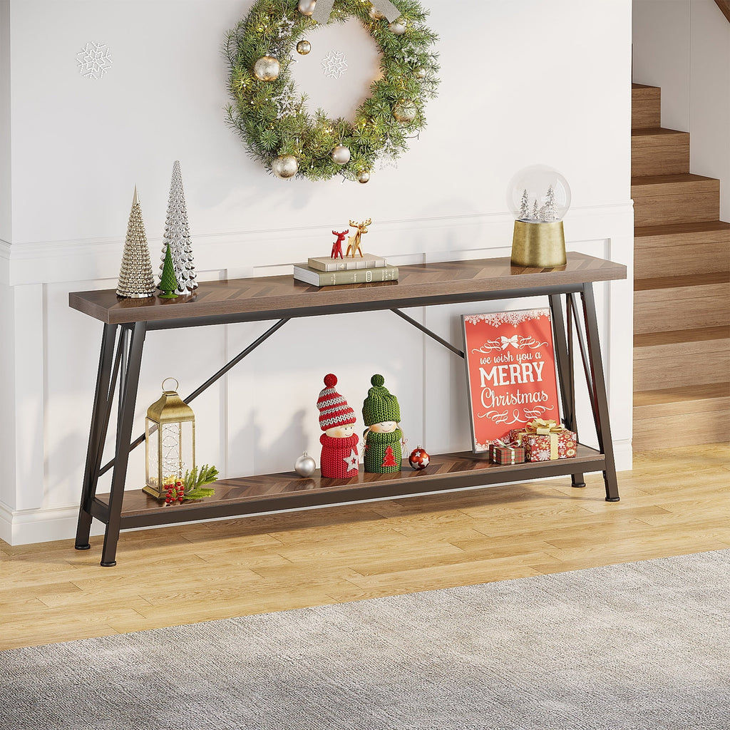 70.9 Inch Light Brown Black Wood Console Table P66574