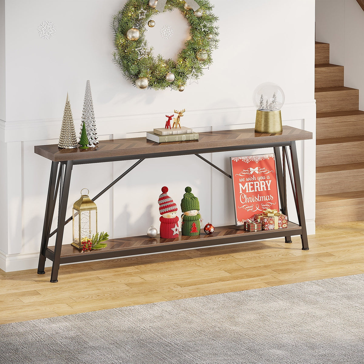 70.9 Inch Light Brown Black Wood Console Table P66574