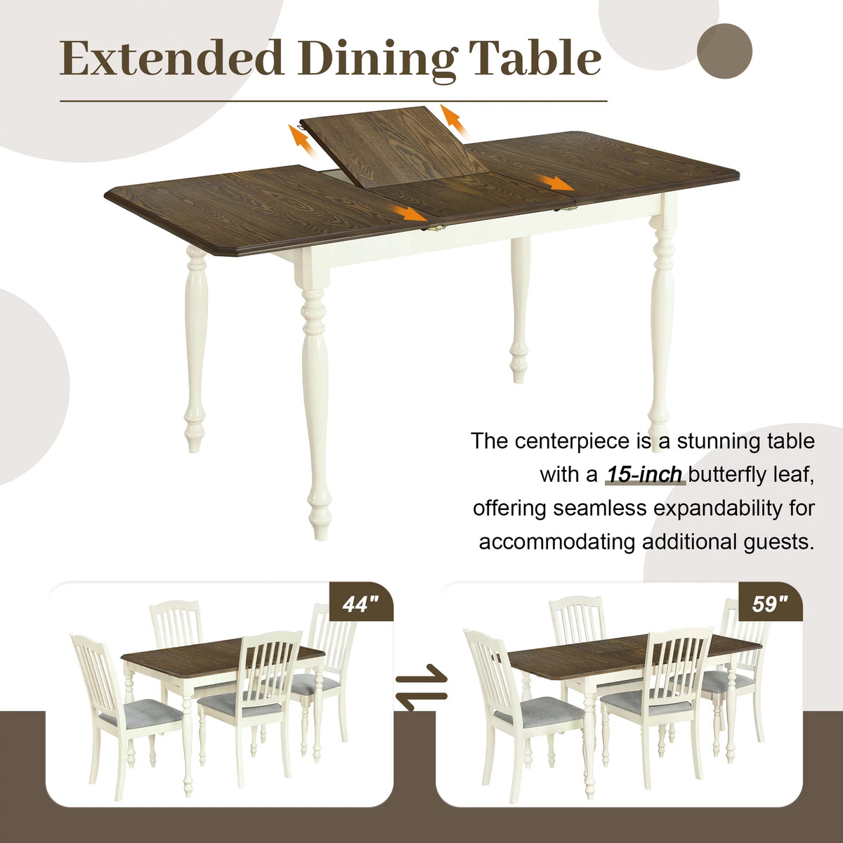 Extendable Dining Table Set with Butterfly Leaf and Upholstered Chairs H2920