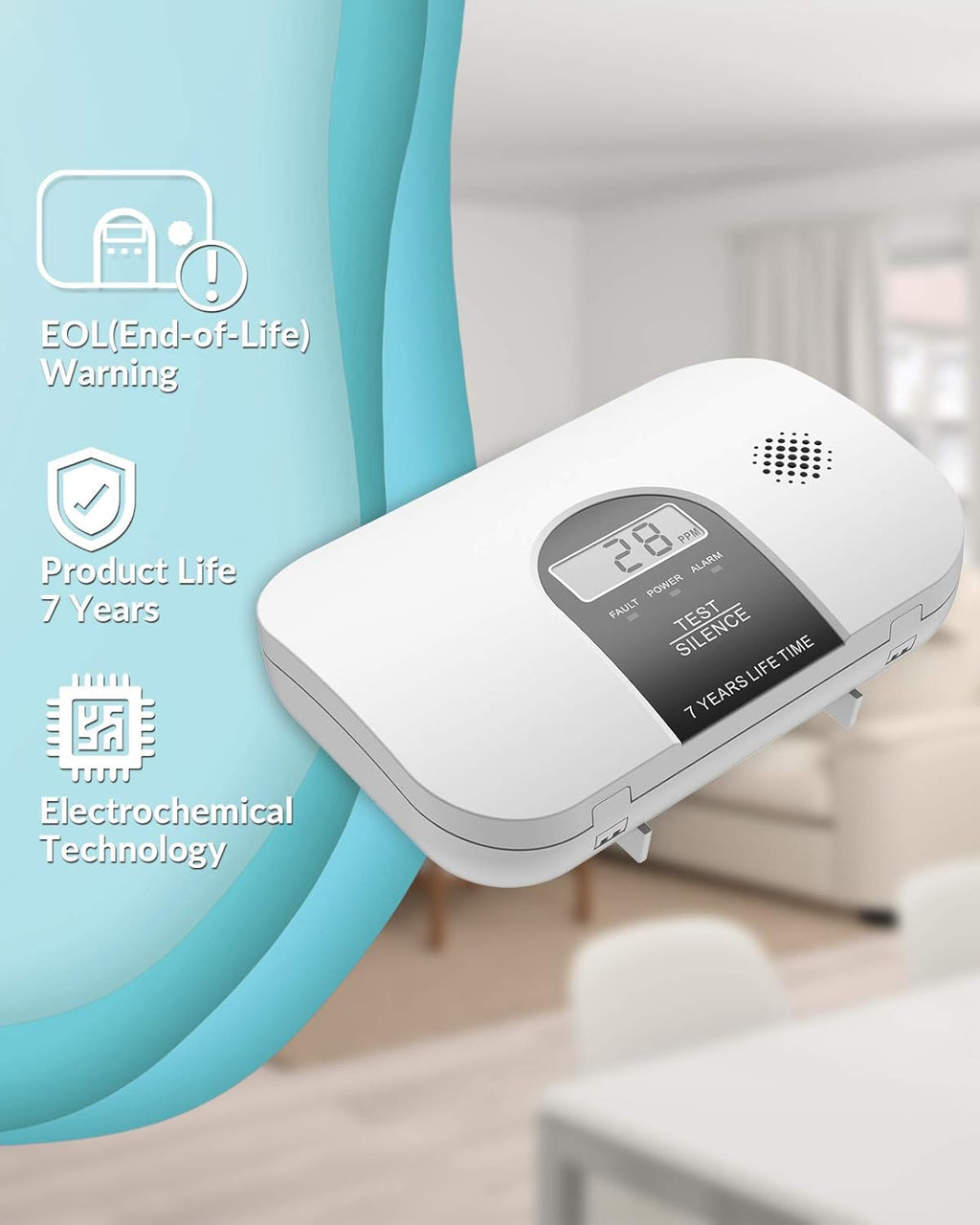 Carbon Monoxide Alarm Detector with LCD Digital Display, 4 Packs W6913