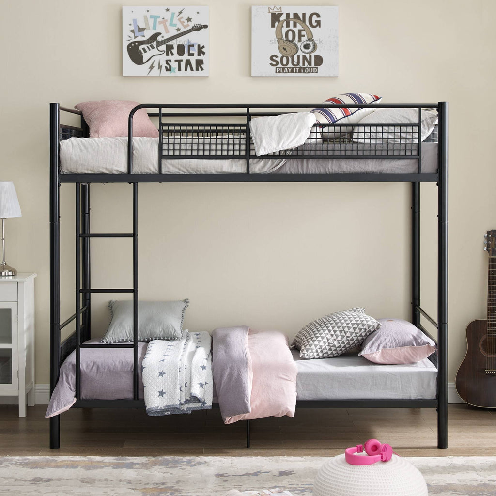 Twin Over Twin Metal Mesh Frame Bunk Bed Black H97104