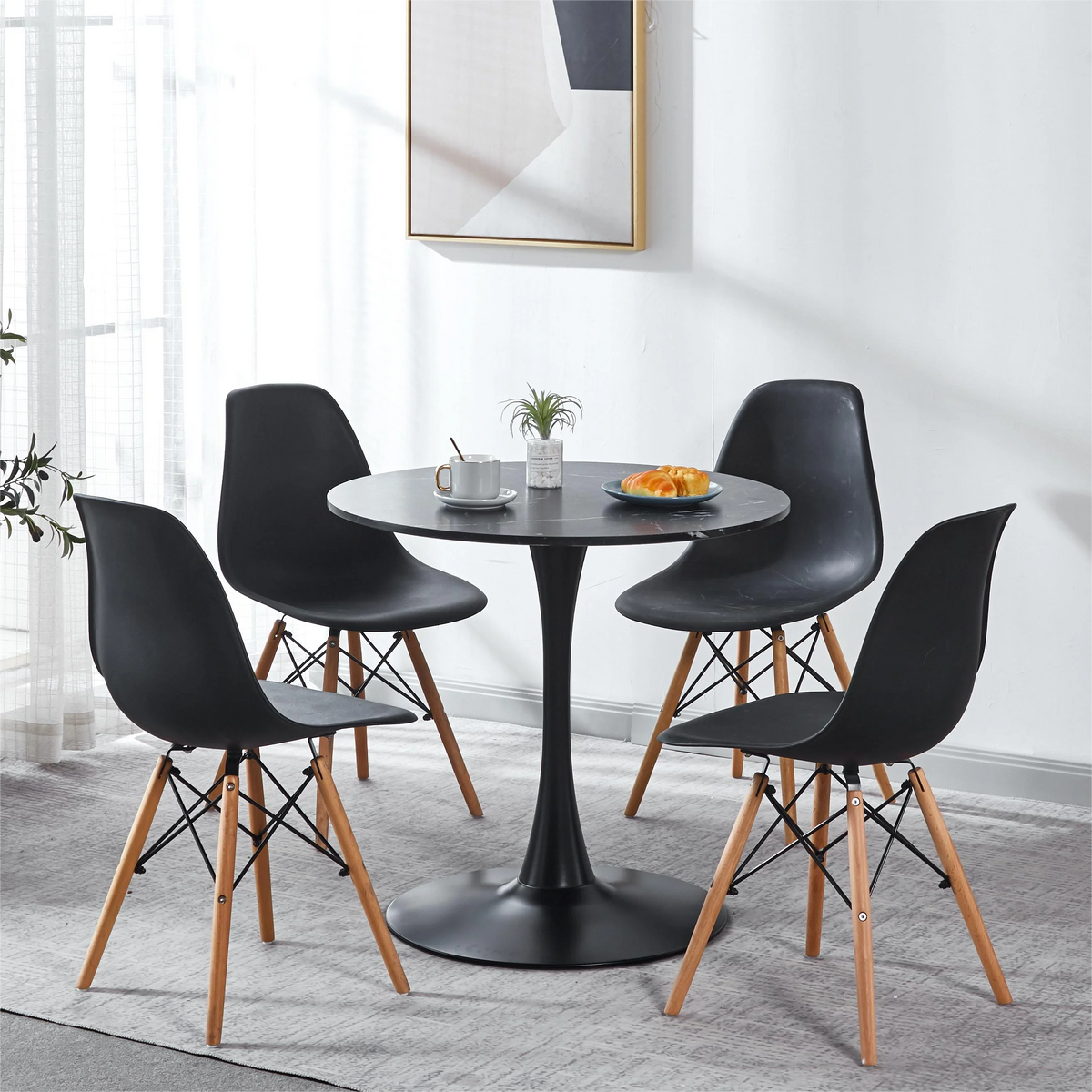 31.5" Wood Mid-century Dining Table with Marble Top S325650