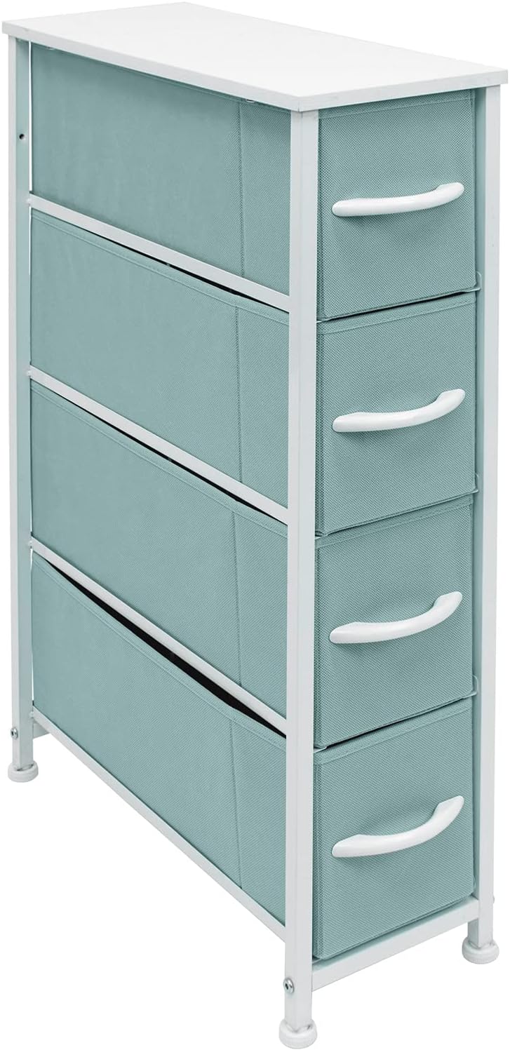 Narrow 4 Drawer Dresser Tower with Fabric Bins P165410