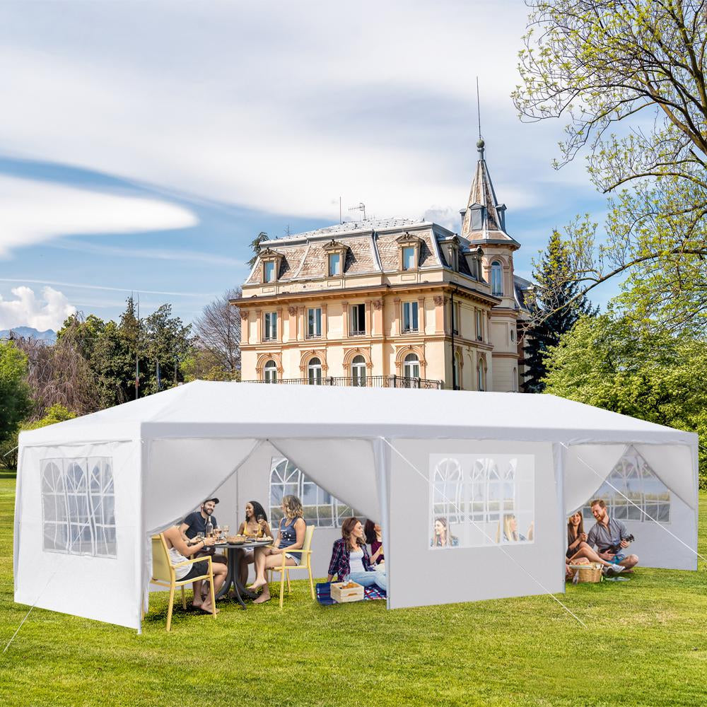 30'x 10' Outdoor Party Tent Waterproof White Canopy with Sidewalls V58644