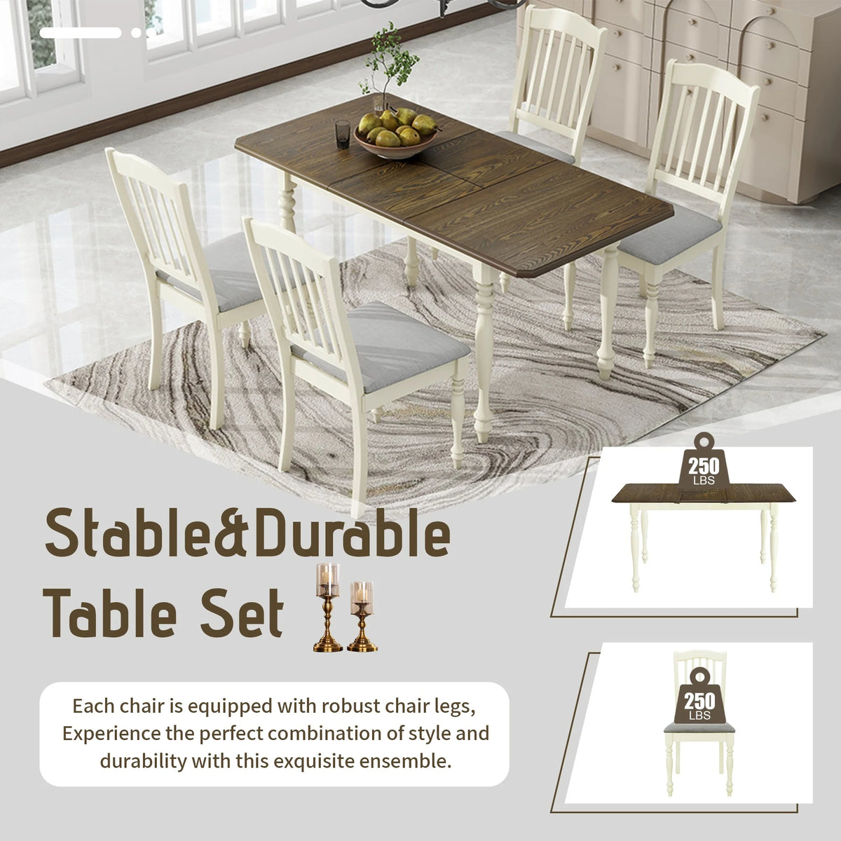 Extendable Dining Table Set with Butterfly Leaf and Upholstered Chairs H2920