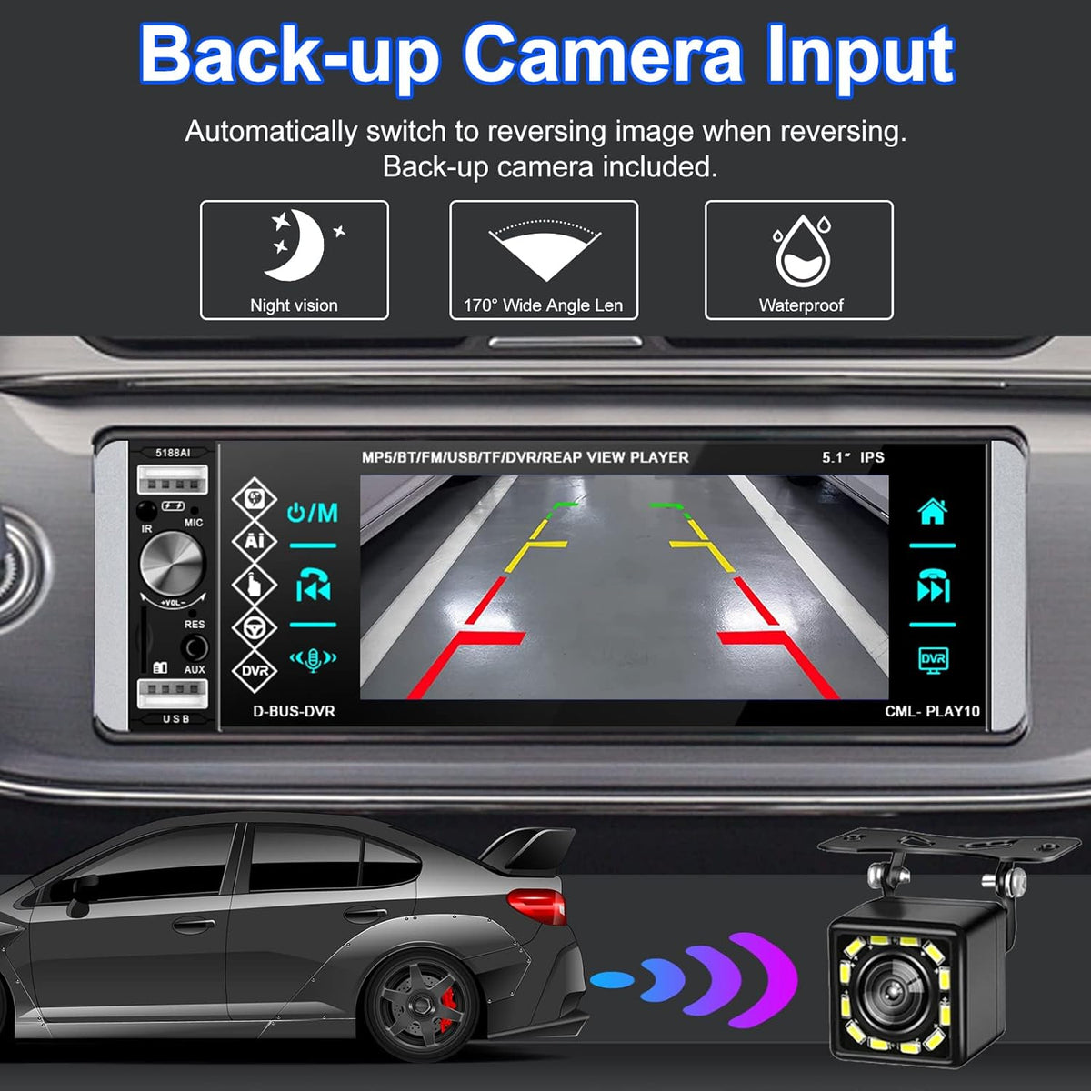Single Din Car Stereo with 5.1 Inch Touch Screen Backup Camera D8260