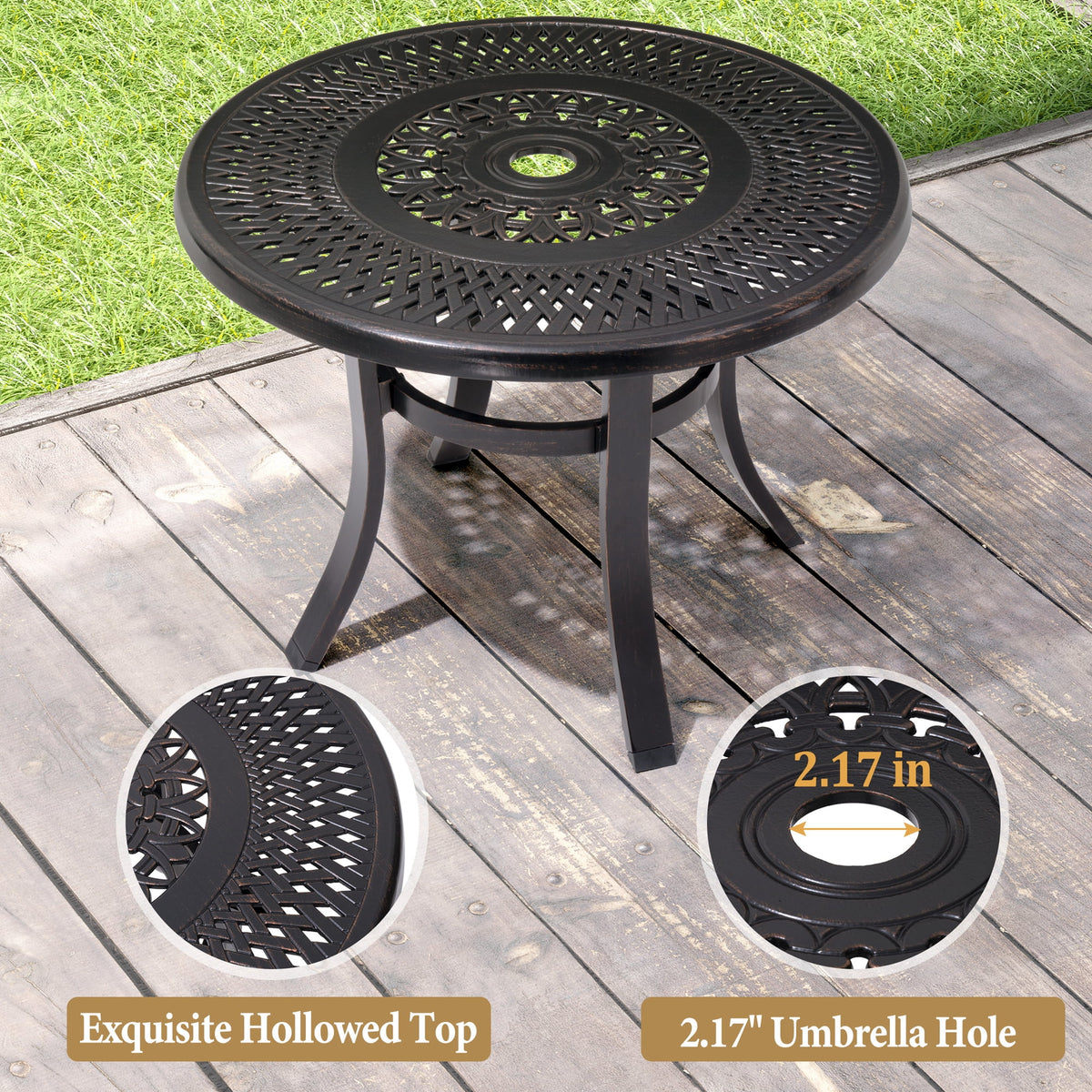 Cast Aluminum Round Patio Side Table with Umbrella Hole Black G28439