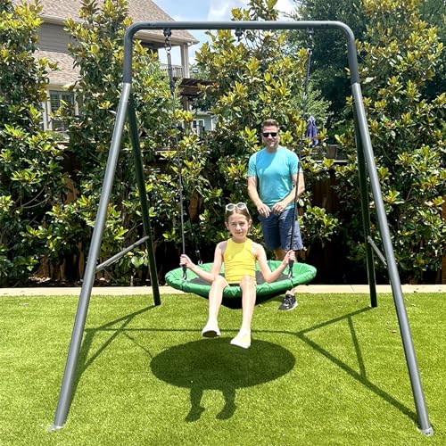 6.7’ x 8.4’ Single Swing Set Frame with 39” Round Platform Tree Swing D329756