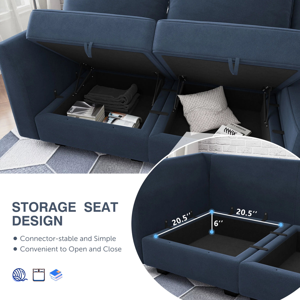 Navy Blue Velvet Modular Sleeper Sofa Y875777