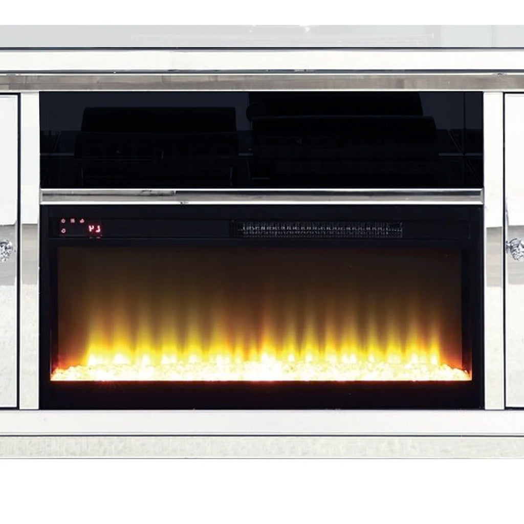 Mirrored TV Stand with Fireplace and 2 Storage Doors R7565