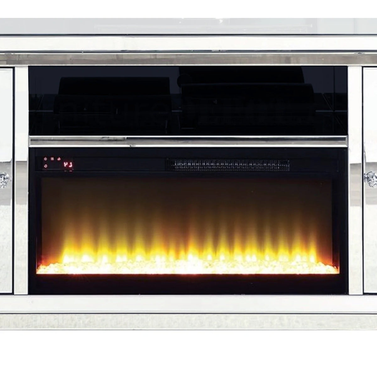 Mirrored TV Stand with Fireplace and 2 Storage Doors R7565