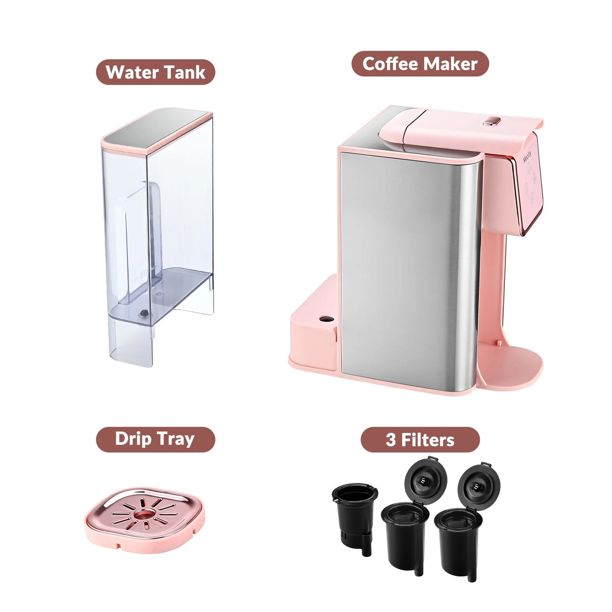 Pink 3-in-1 Single Serve Coffee Machine with Removable 50 Oz Water Reservoir Q196504