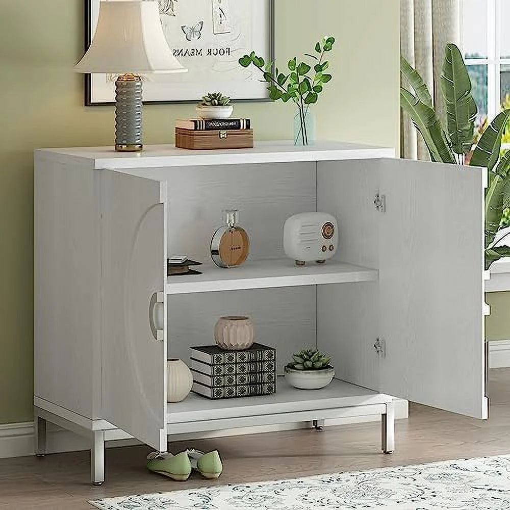 White Accent Cabinet with Metal Leg Frame L81952