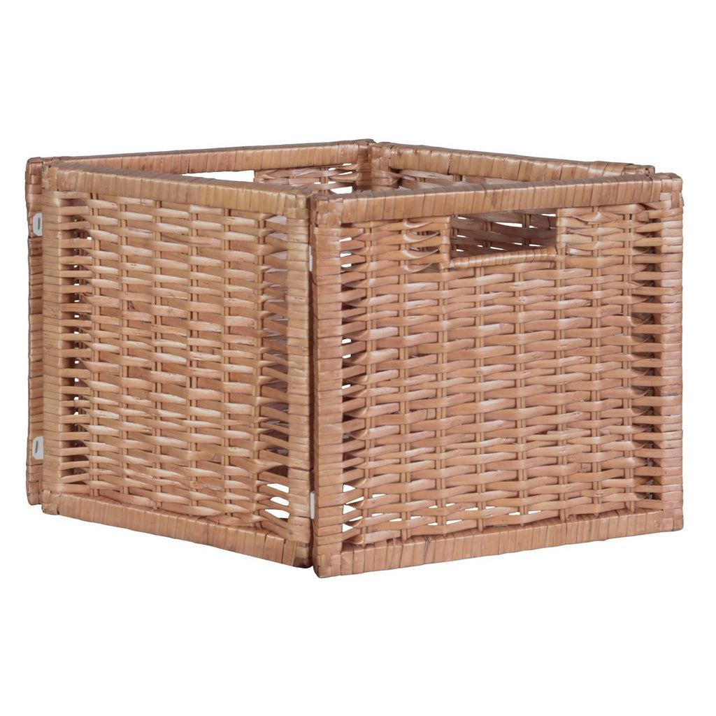 White/Natural Square Folding Bookcase with Wicker Storage Baskets H865