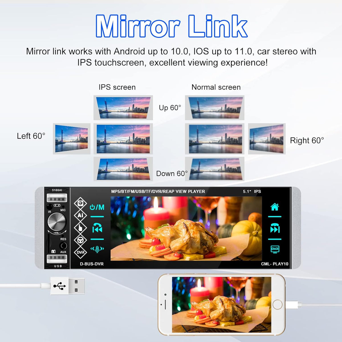 Single Din Car Stereo with 5.1 Inch Touch Screen Backup Camera D8260