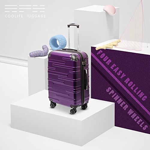 3 Piece Expandable Suitcase Set with TSA Lock Spinner 20in 24in 28in Purple V865894