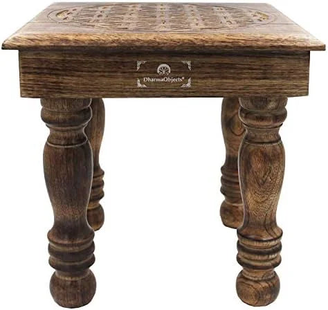 Solid Mango Wood Carved Puja Altar Meditation Table H359