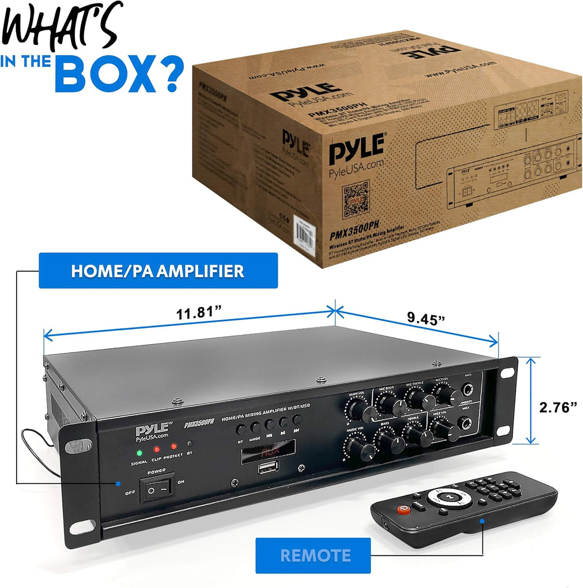 500W Rack Mount Stereo Power Amplifier Receiver with FM Radio, USB, AUX, Mic, Optical, Coaxial E3766