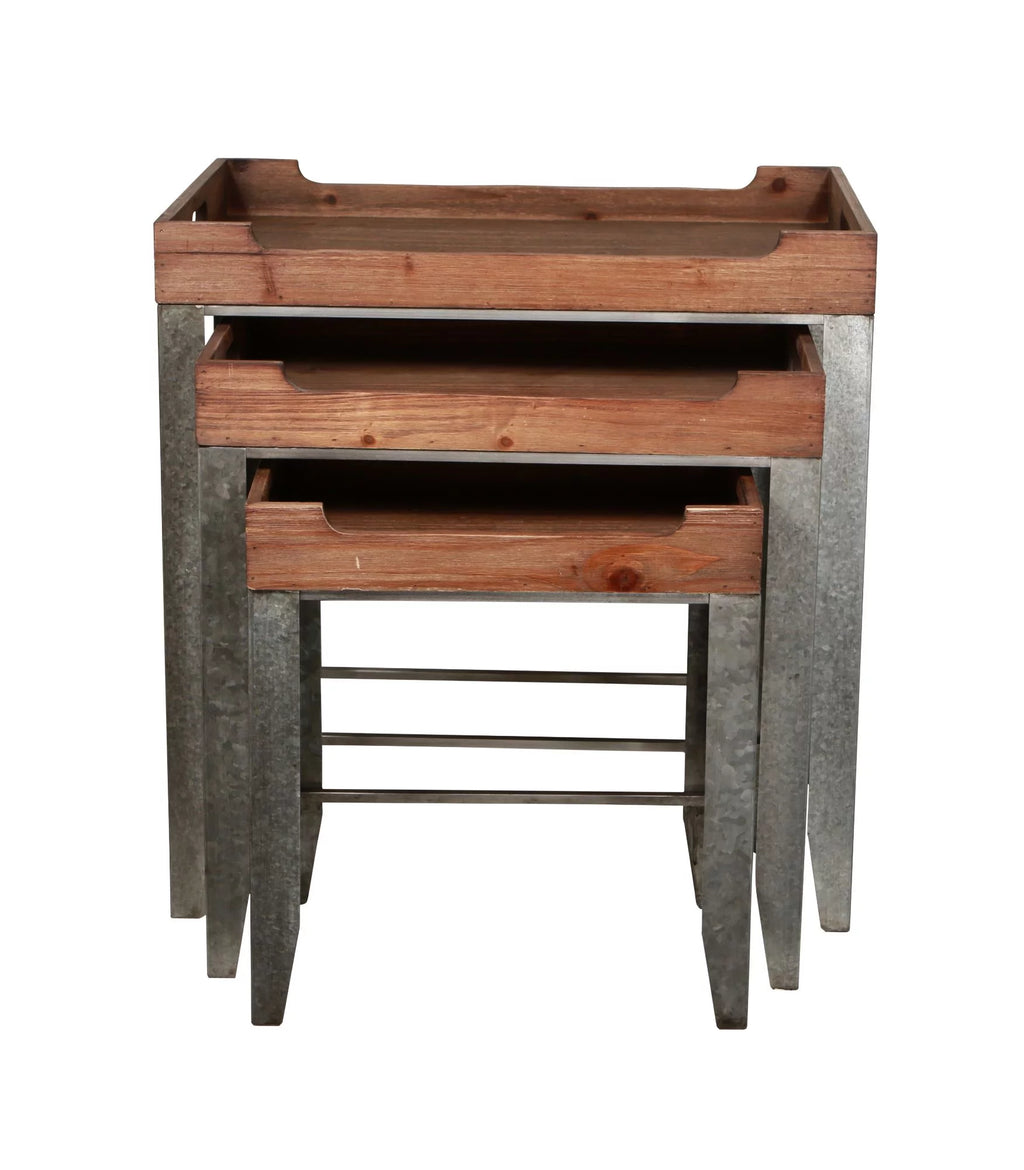 Brown and Silver Rustic Nesting Table Set of 3 B54584