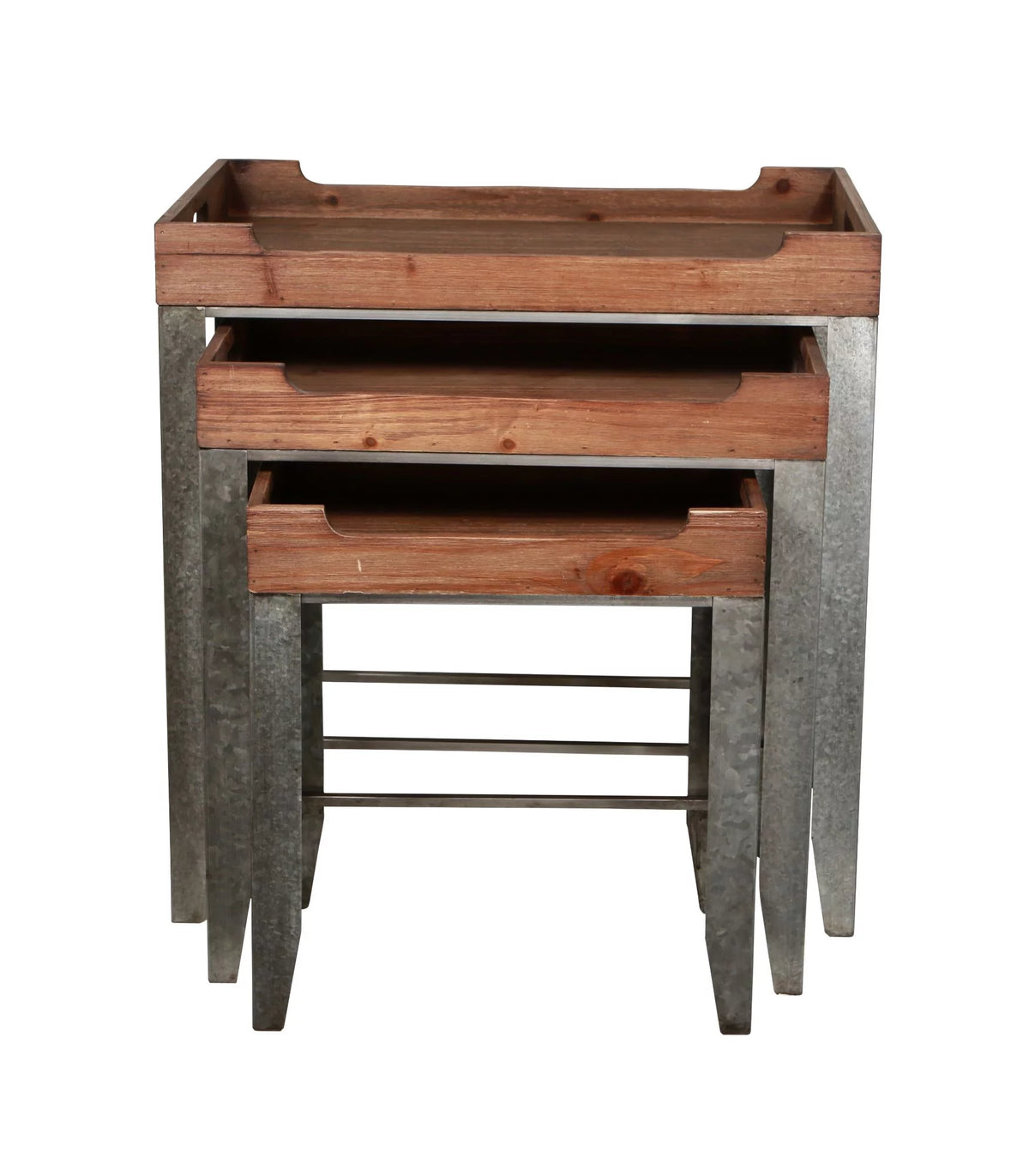 Brown and Silver Rustic Nesting Table Set of 3 B54584
