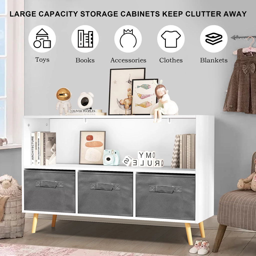 White Kid's Toy Storage Cabinet with Collapsible Fabric Drawers Z265