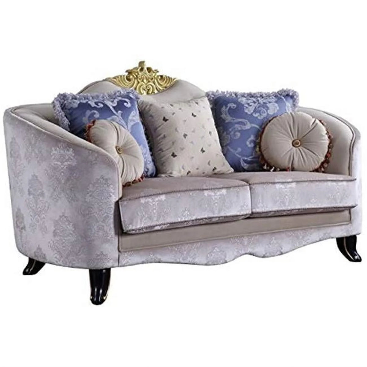 Cream Fabric Loveseat with 5 Pillows I158126