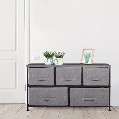 Brown Fabric 5 Drawer Dresser P745559