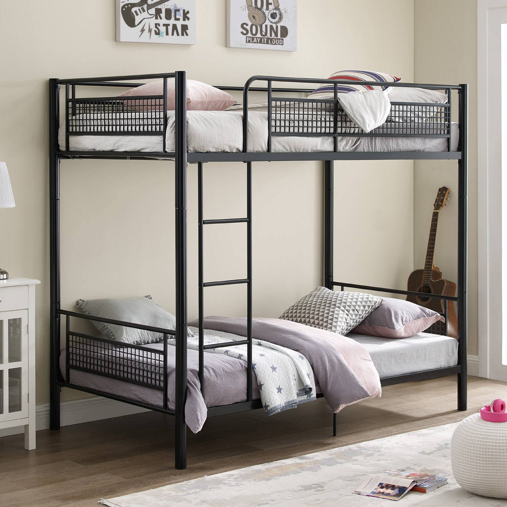 Twin Over Twin Metal Mesh Frame Bunk Bed Black H97104