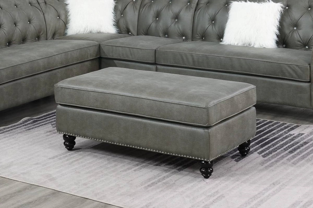Grey Cocktail Ottoman with Wooden Legs F822847