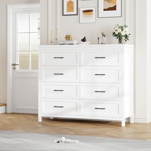 White & Brown 8 Drawer Wood Dresser F119