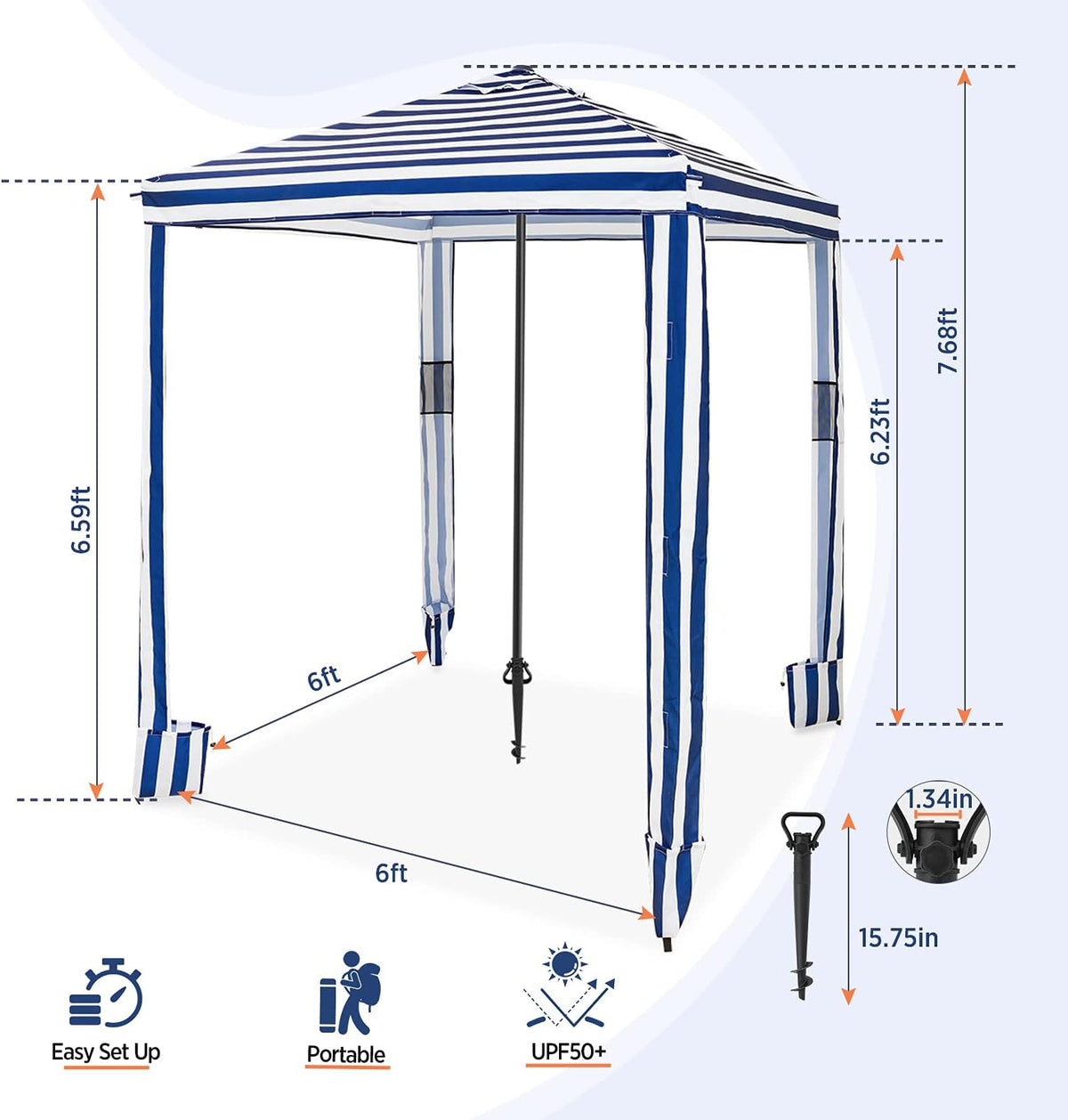6' x 6' Portable Umbrella Canopy Beach Cabana Instant Shelter with Privacy Sunwall Z820965