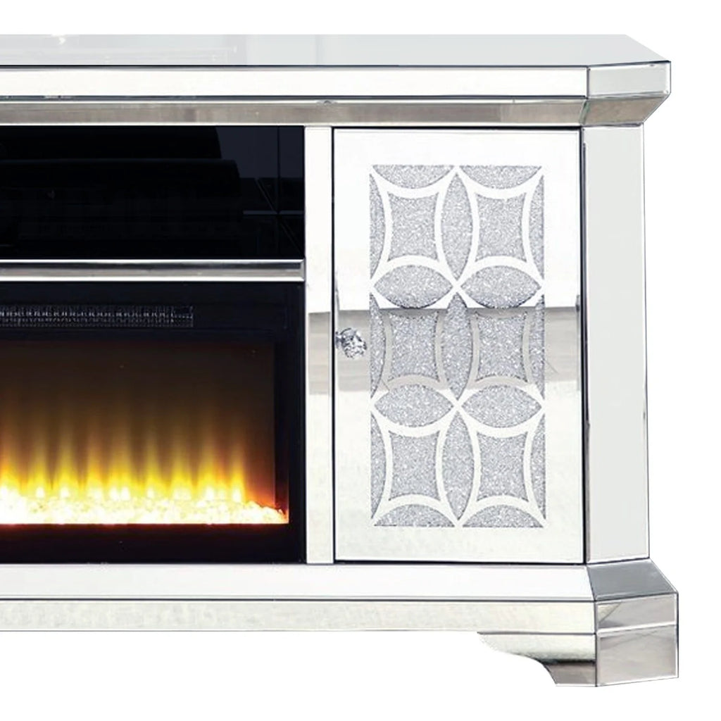 Mirrored TV Stand with Fireplace and 2 Storage Doors R7565