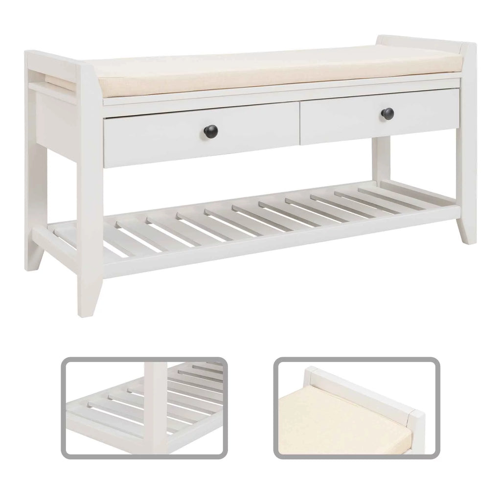 Wood Storage Bench with Cushion and 2 Drawers W51916