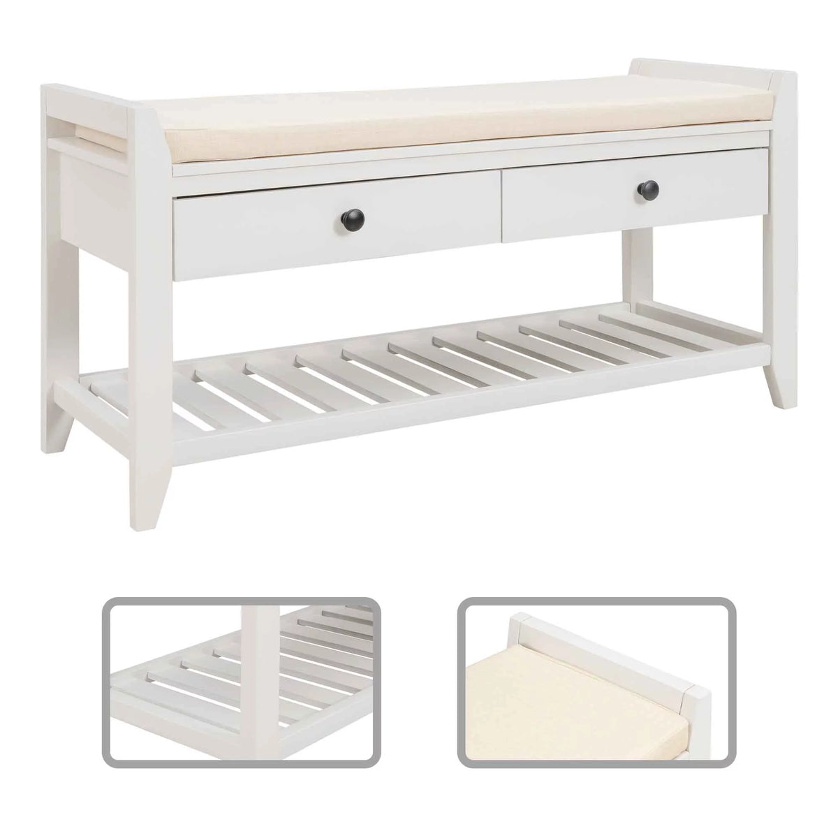Wood Storage Bench with Cushion and 2 Drawers W51916