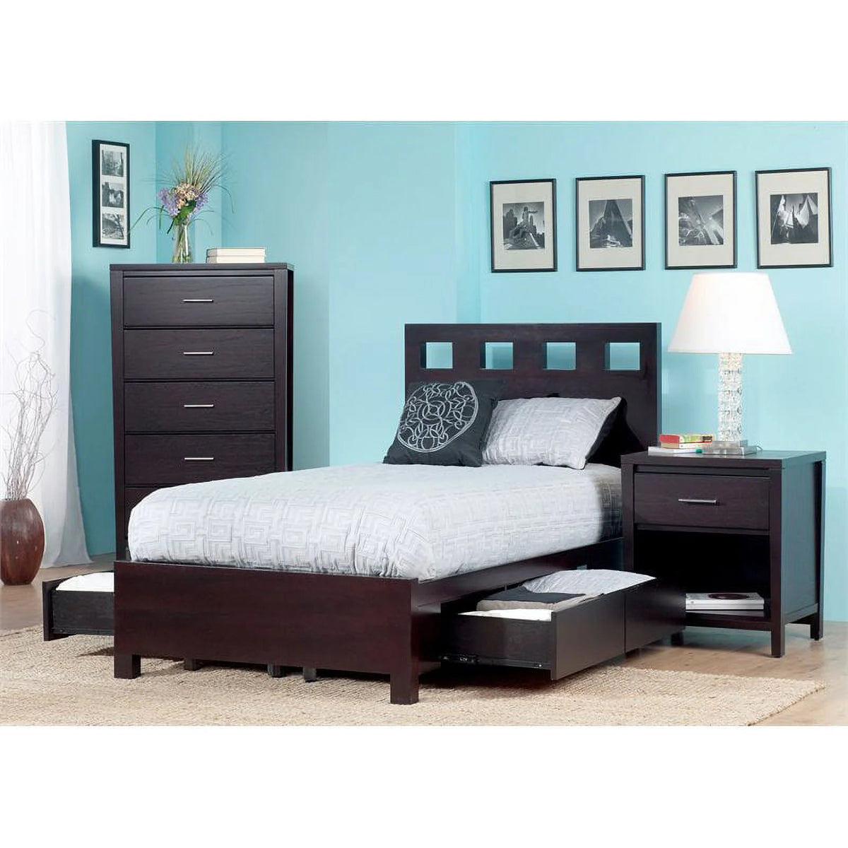 Espresso Solid Wood Platform Storage Bed C24486