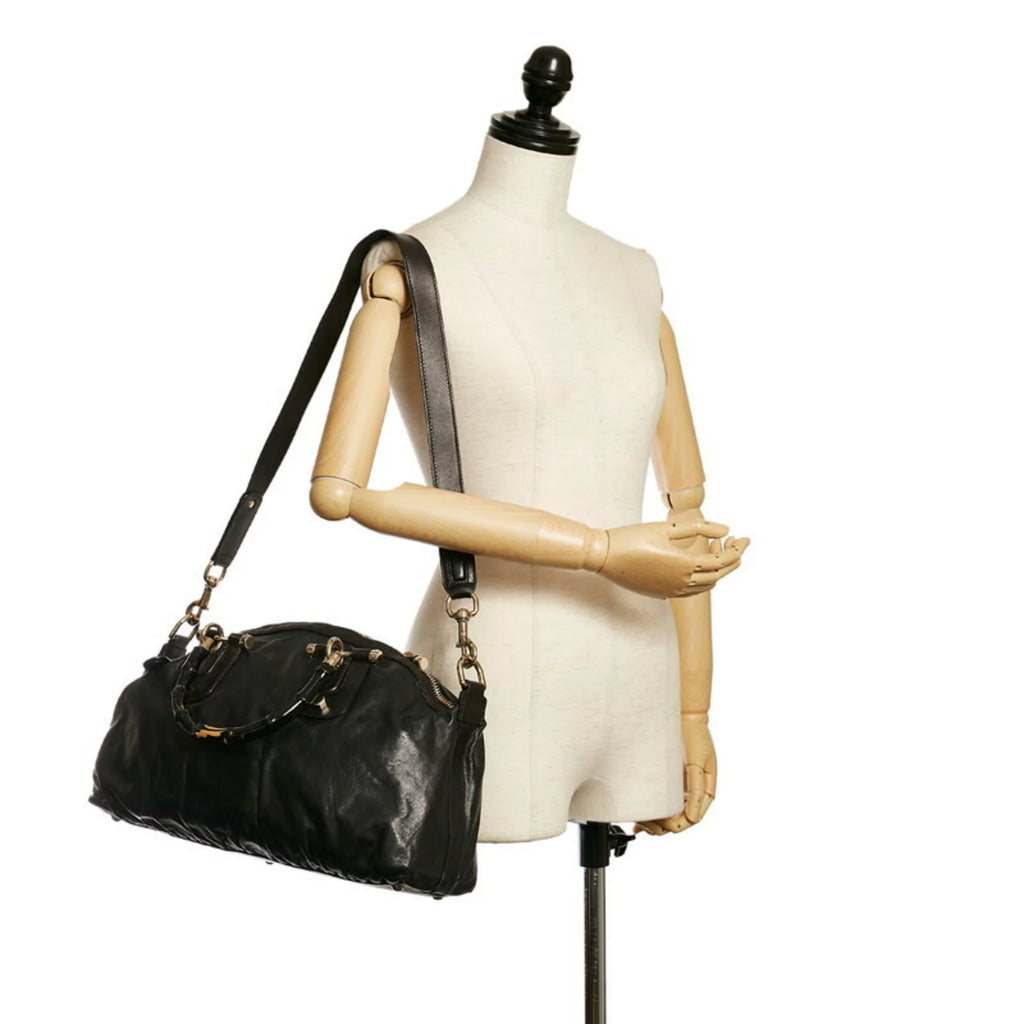 Black Leather Handbag O642