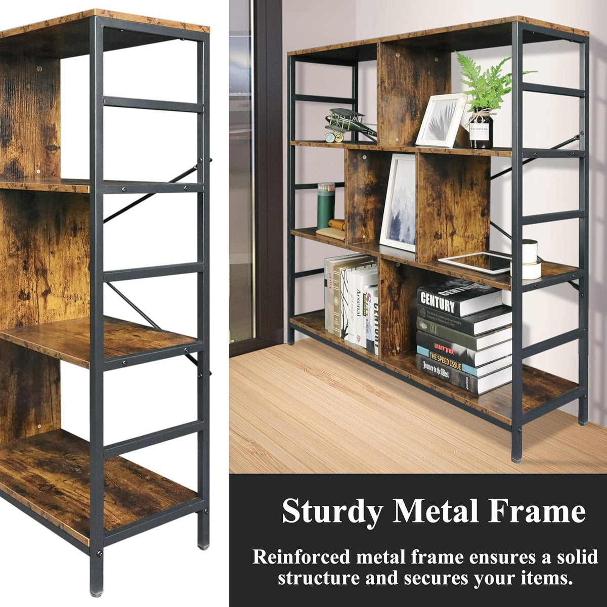 3-Tier Square Bookcase with 7 Open Storage Shelves H24355