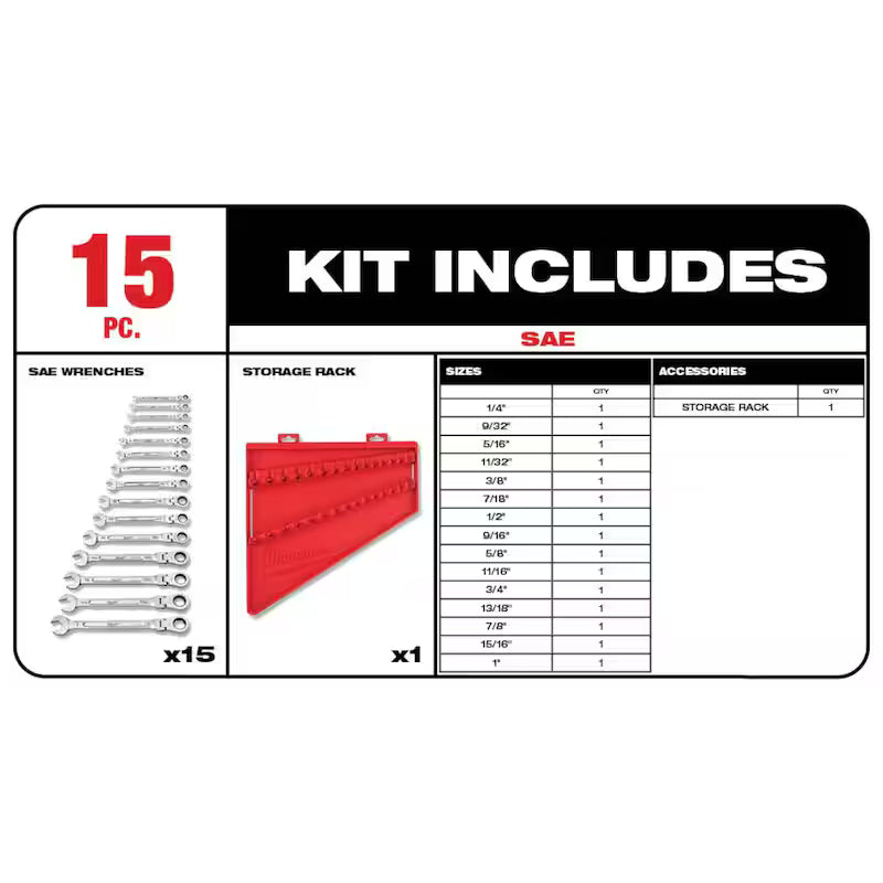 25-Piece Flex-Head Ratcheting Combination Wrench Set SAE with Screwdriver Set T75116
