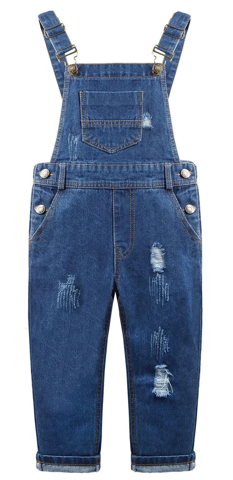 Blue 12T Girls Ripped Jeans Overalls V671617