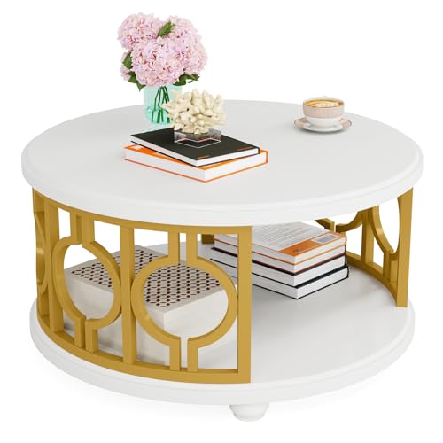 2-Tier Round Coffee Table with Storage Shelf F5247